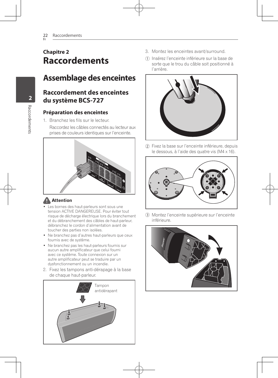 Assemblage des enceintes, Raccordement des enceintes du système bcs-727, Raccordements | Pioneer BCS-727 User Manual | Page 118 / 588