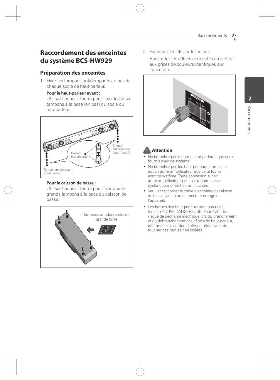 Raccordement des enceintes du système bcs-hw929, Préparation des enceintes | Pioneer BCS-727 User Manual | Page 123 / 588