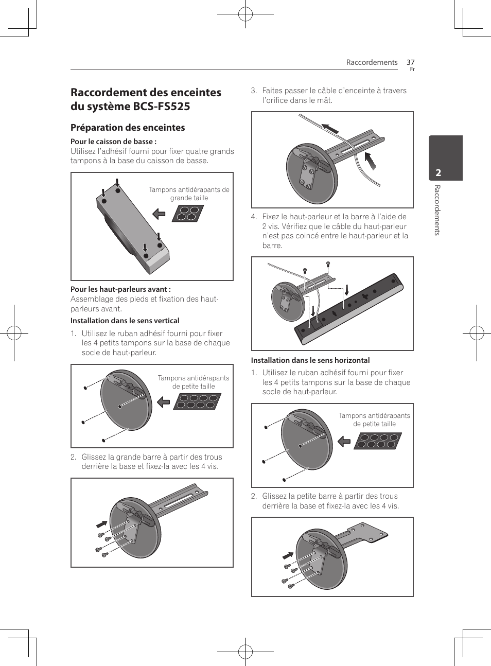 Raccordement des enceintes du système bcs-fs525, Préparation des enceintes | Pioneer BCS-727 User Manual | Page 133 / 588