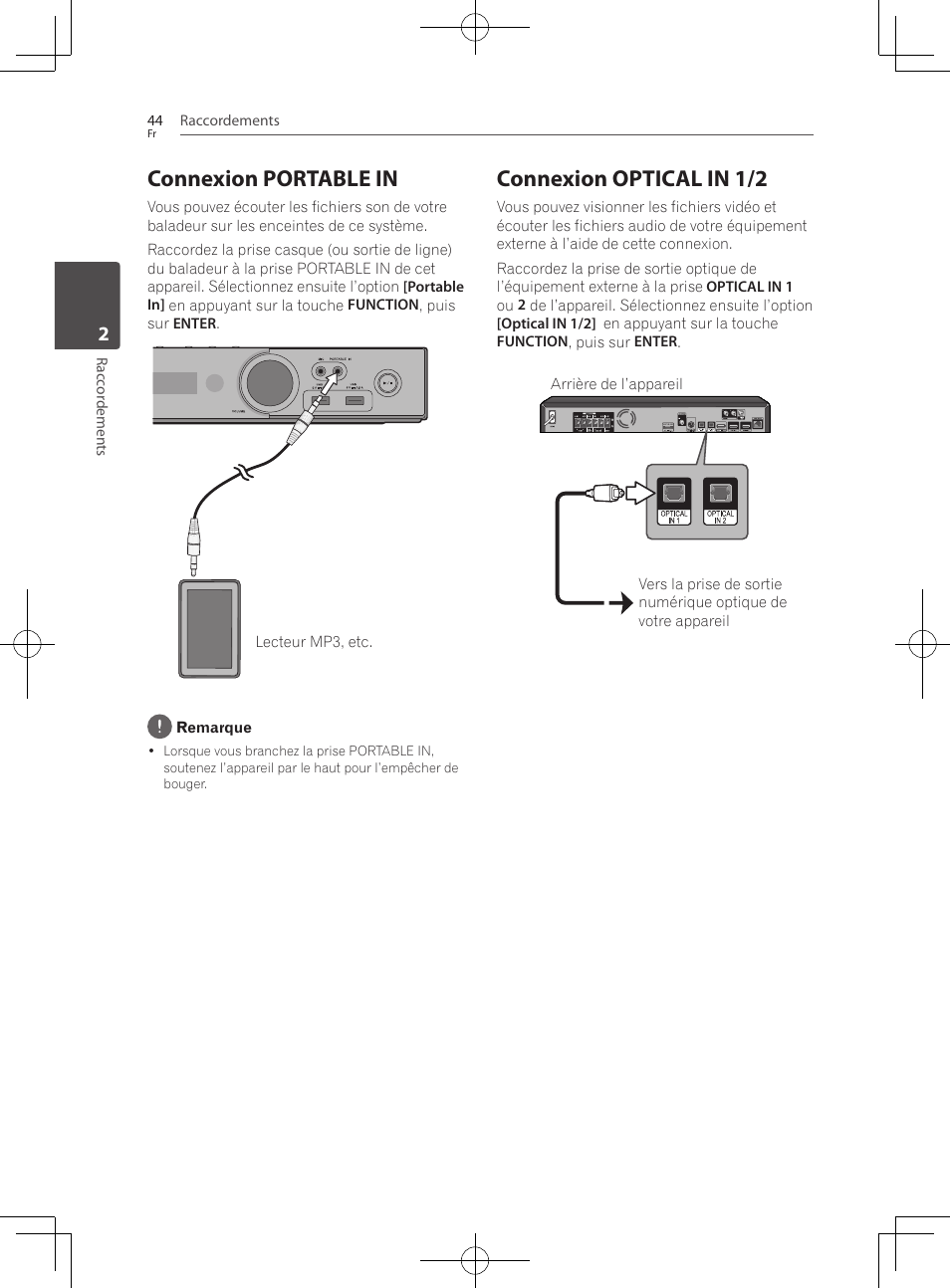 Connexion portable in, Connexion optical in 1/2 | Pioneer BCS-727 User Manual | Page 140 / 588