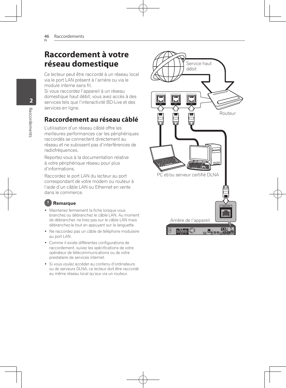 Raccordement à votre réseau domestique, Raccordement au réseau câblé | Pioneer BCS-727 User Manual | Page 142 / 588