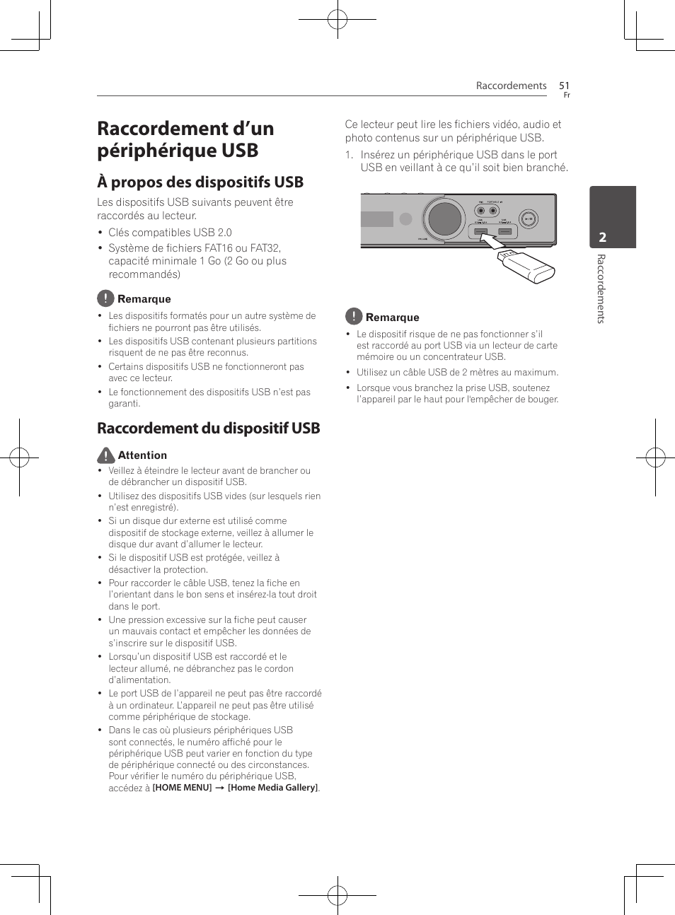 Raccordement d’un périphérique usb, À propos des dispositifs usb, Raccordement du dispositif usb | Pioneer BCS-727 User Manual | Page 147 / 588