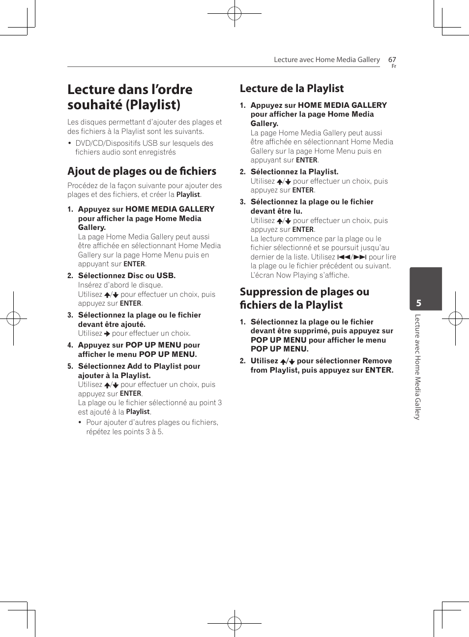 Lecture dans l’ordre souhaité (playlist), Ajout de plages ou de fichiers, Lecture de la playlist | Suppression de plages ou fichiers de la playlist | Pioneer BCS-727 User Manual | Page 163 / 588