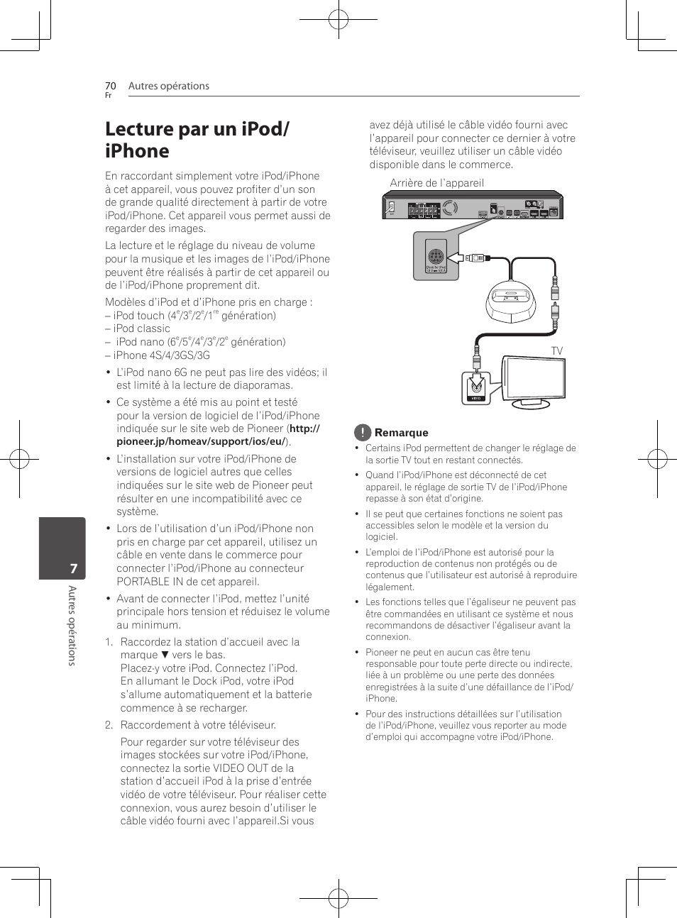 Lecture par un ipod/iphone, Connexion de votre téléviseur, Lecture par un ipod/ iphone | Pioneer BCS-727 User Manual | Page 166 / 588