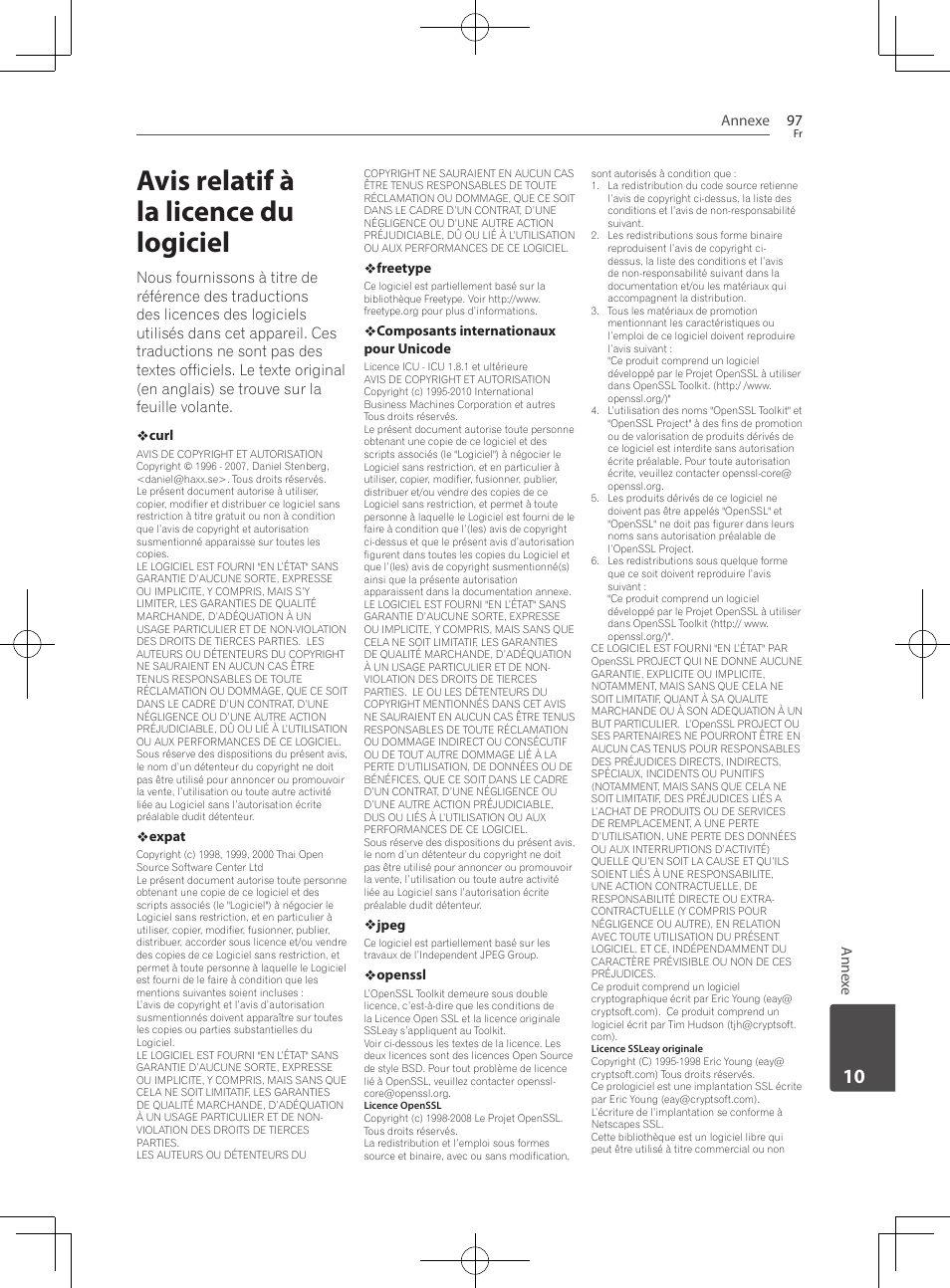 Avis relatif à la licence du logiciel, Annexe 97, An nex e | Pioneer BCS-727 User Manual | Page 193 / 588