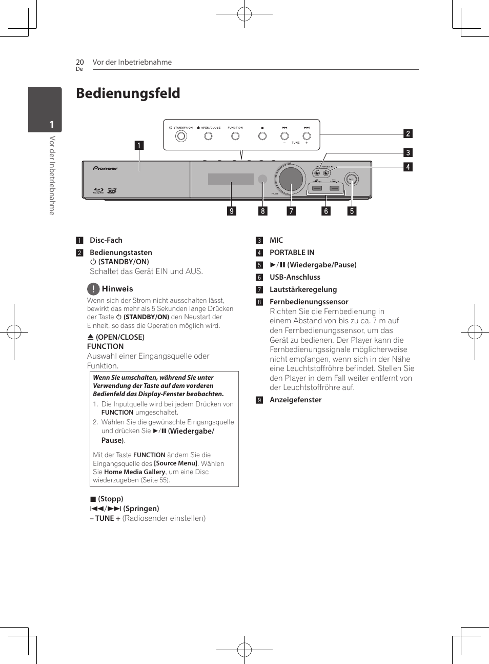 20 bedienungsfeld, Bedienungsfeld | Pioneer BCS-727 User Manual | Page 220 / 588