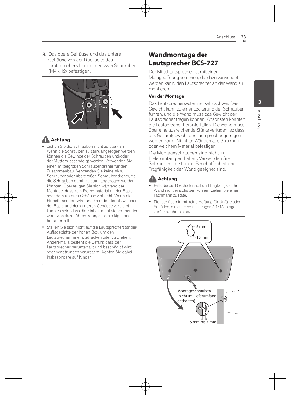 Wandmontage der lautsprecher bcs-727 | Pioneer BCS-727 User Manual | Page 223 / 588