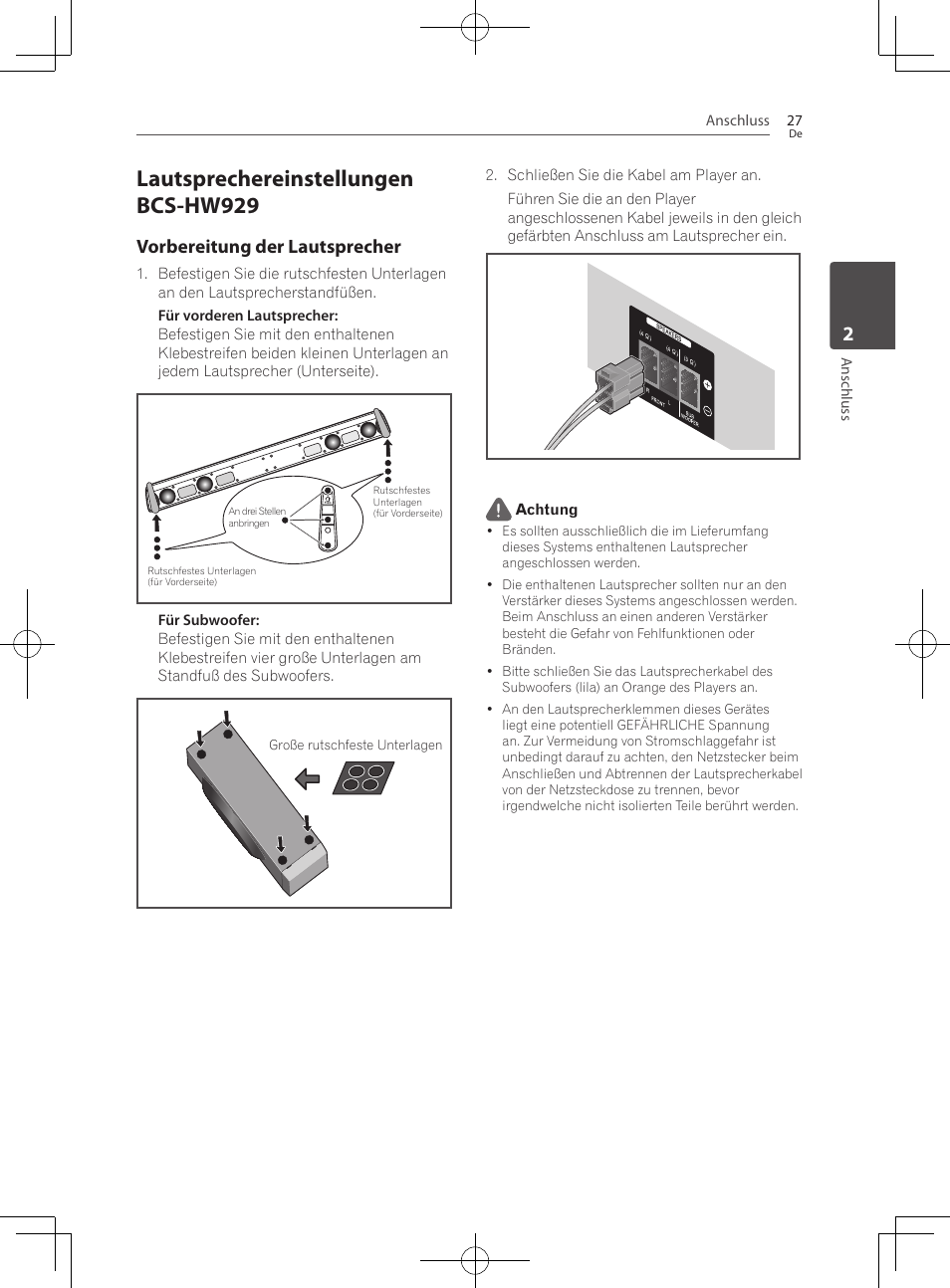 Lautsprechereinstellungen bcs-hw929, Vorbereitung der lautsprecher | Pioneer BCS-727 User Manual | Page 227 / 588