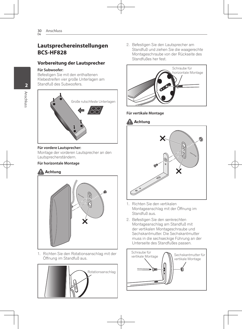 Lautsprechereinstellungen bcs-hf828, Vorbereitung der lautsprecher | Pioneer BCS-727 User Manual | Page 230 / 588