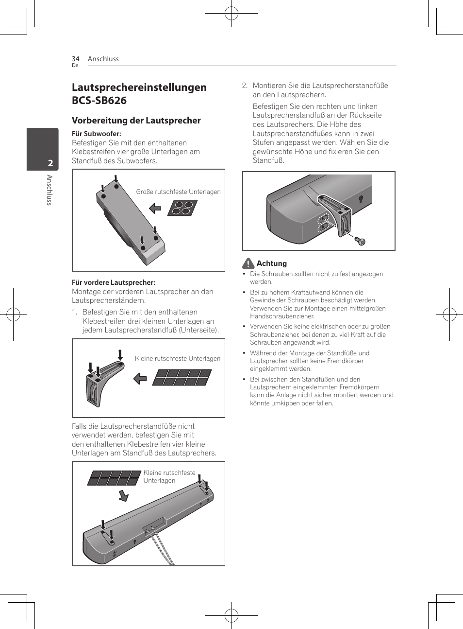 Lautsprechereinstellungen bcs-sb626, Vorbereitung der lautsprecher | Pioneer BCS-727 User Manual | Page 234 / 588