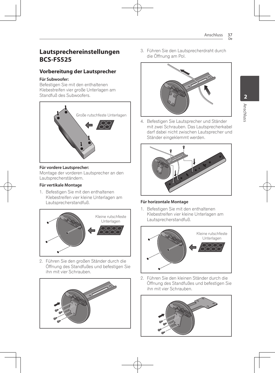 Lautsprechereinstellungen bcs-fs525, Vorbereitung der lautsprecher | Pioneer BCS-727 User Manual | Page 237 / 588