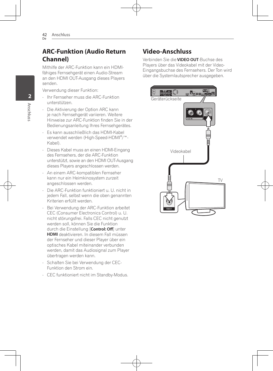 Arc-funktion (audio return channel), Video-anschluss | Pioneer BCS-727 User Manual | Page 242 / 588