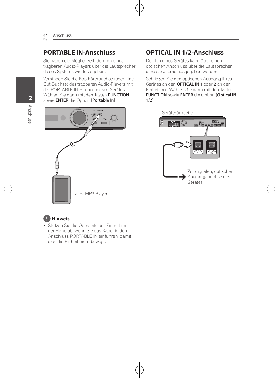 Portable in-anschluss, Optical in 1/2-anschluss | Pioneer BCS-727 User Manual | Page 244 / 588