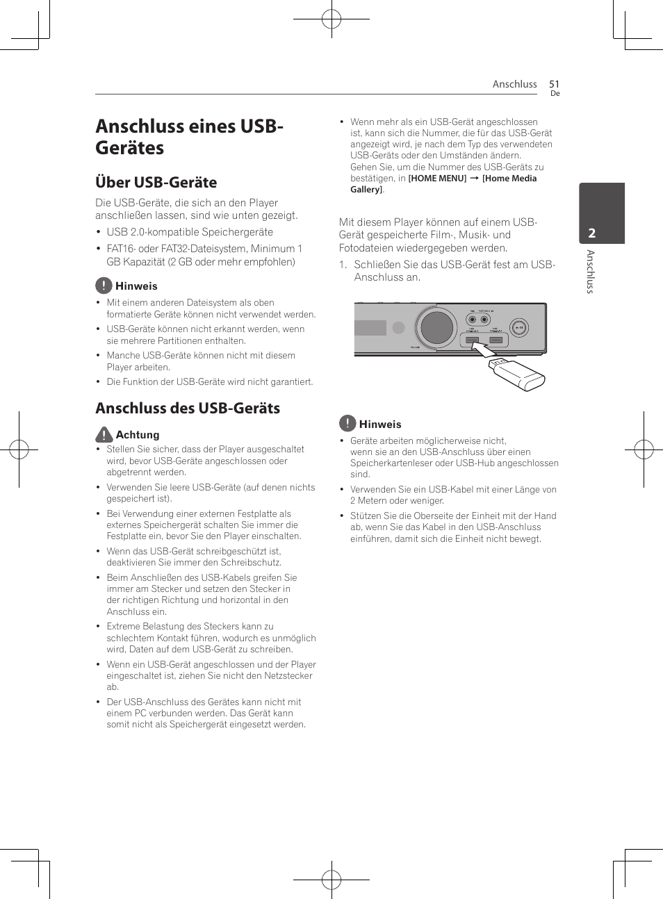 Anschluss eines usb-gerätes, Über usb-geräte, Anschluss des usb-geräts | Anschluss eines usb- gerätes | Pioneer BCS-727 User Manual | Page 251 / 588