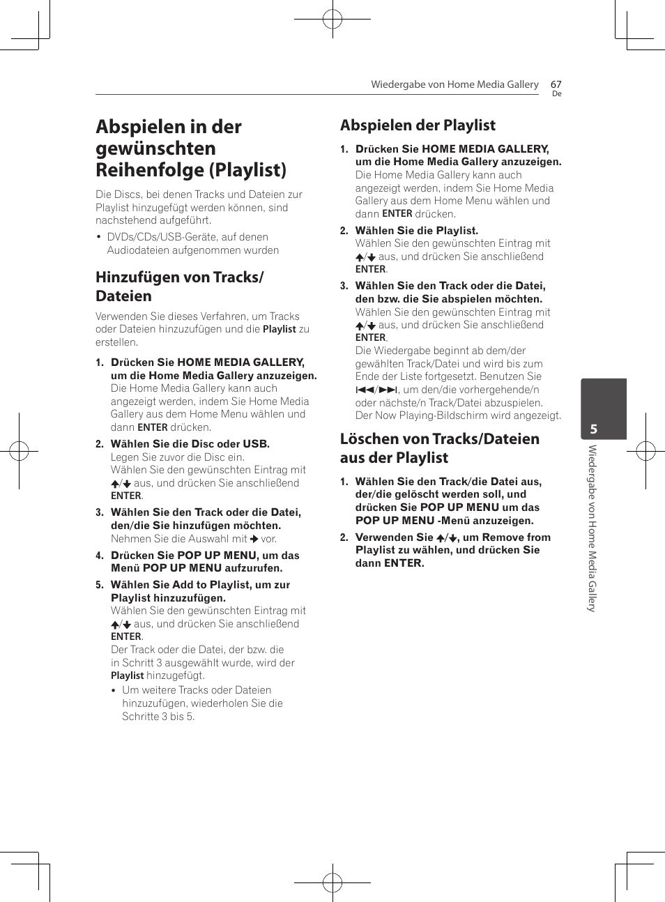 Hinzufügen von tracks/dateien, Abspielen der playlist, Löschen von tracks/dateien aus der playlist | Hinzufügen von tracks/ dateien | Pioneer BCS-727 User Manual | Page 267 / 588