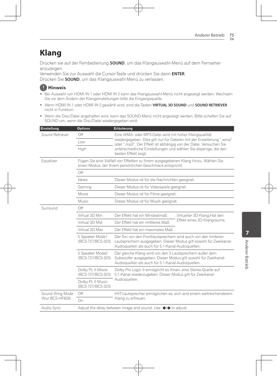 75 klang, Klang | Pioneer BCS-727 User Manual | Page 275 / 588