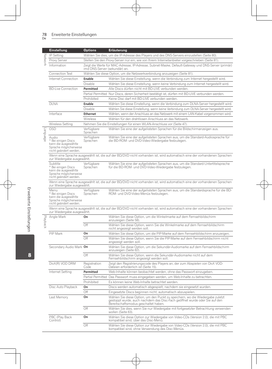 Erweiterte einstellungen 78, Er w eit er te einst ellungen | Pioneer BCS-727 User Manual | Page 278 / 588