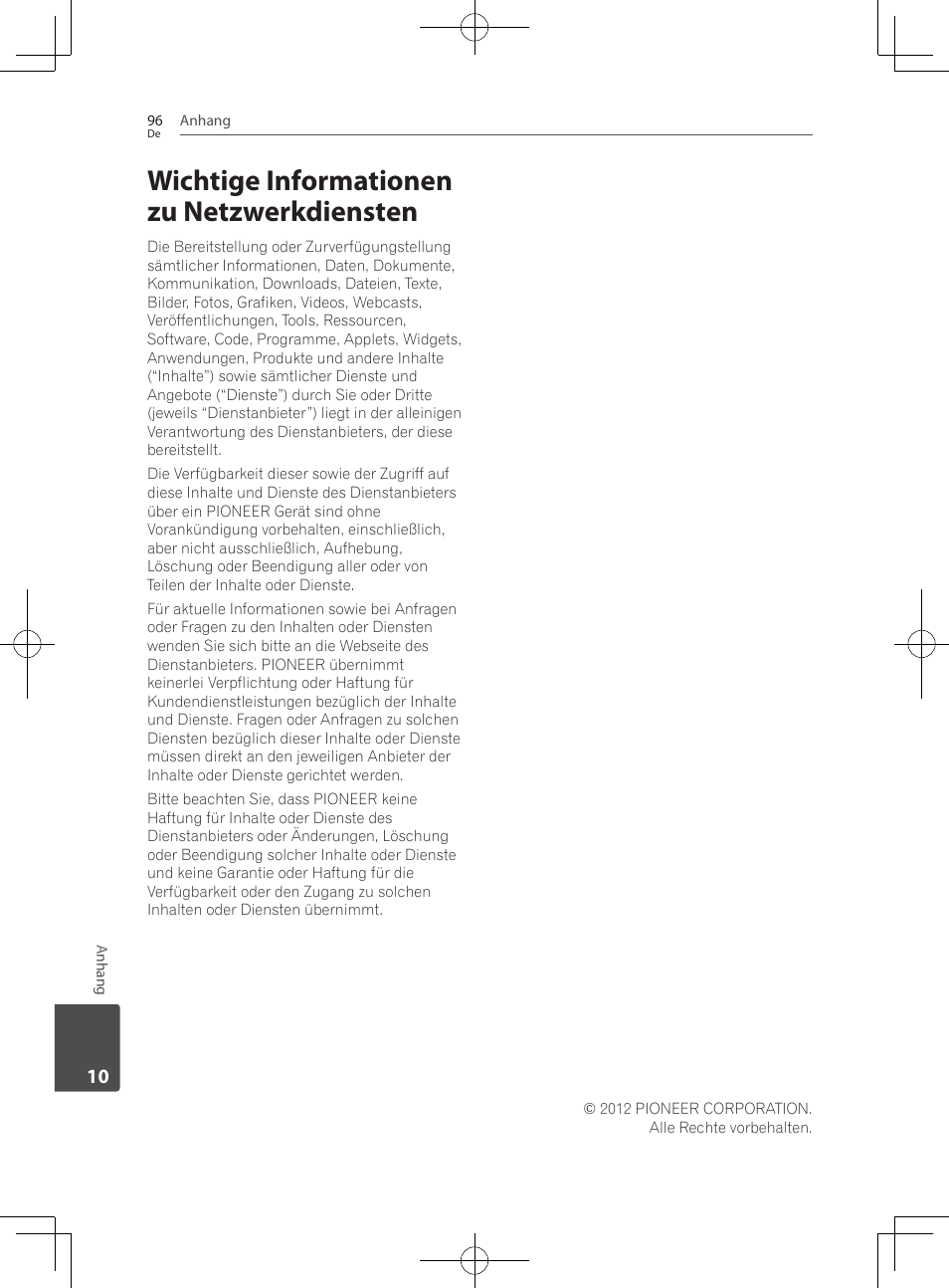 Wichtige informationen zu netzwerkdiensten | Pioneer BCS-727 User Manual | Page 296 / 588