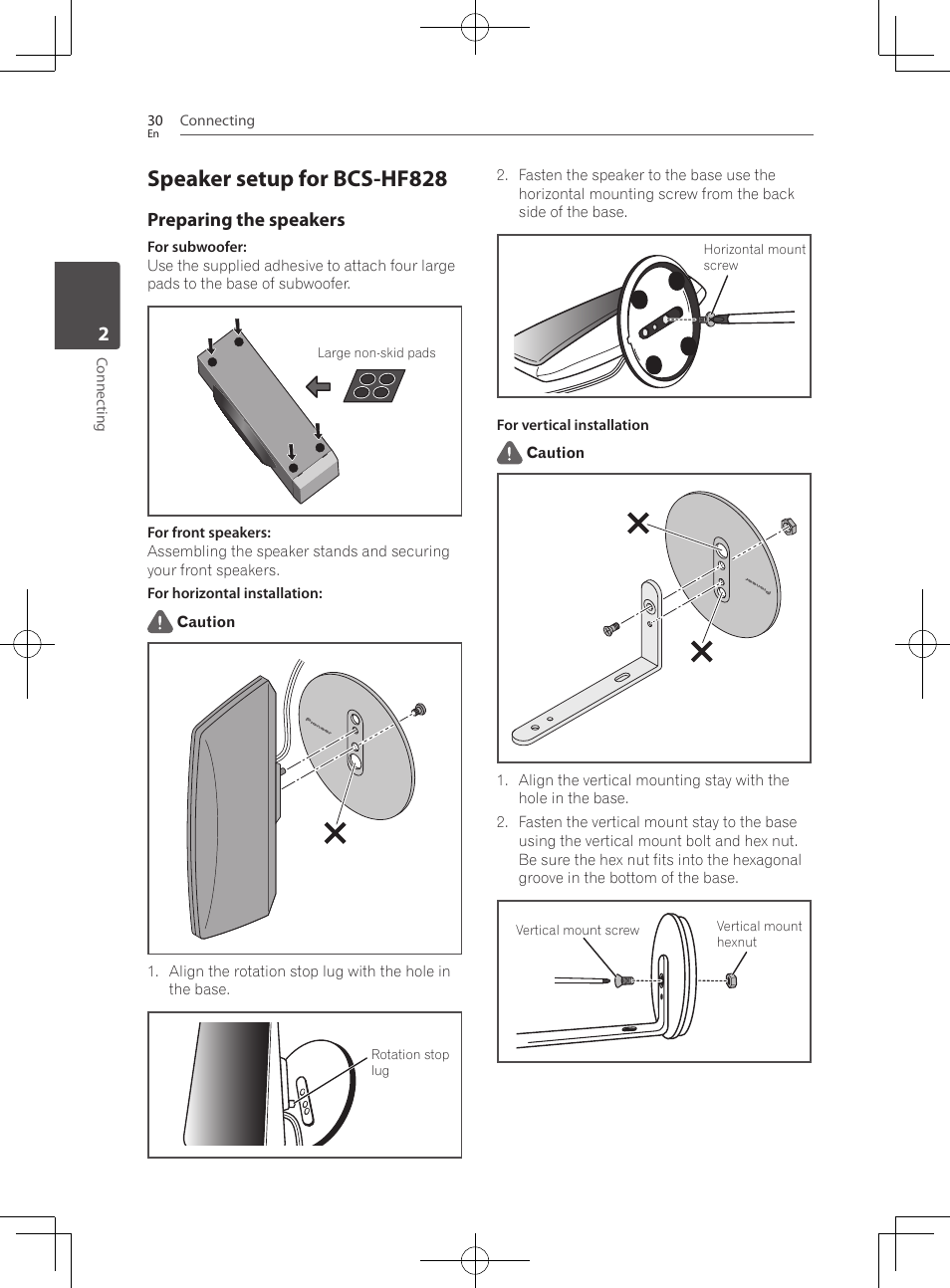 Speaker setup for bcs-hf828, Preparing the speakers | Pioneer BCS-727 User Manual | Page 30 / 588