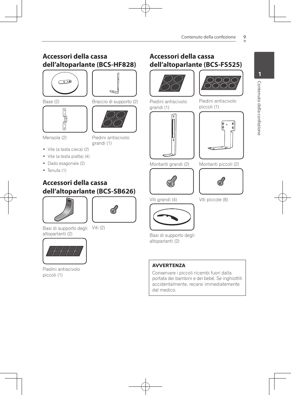 Accessori della cassa dell’altoparlante, Bcs-hf828), Bcs-sb626) | Bcs-fs525) | Pioneer BCS-727 User Manual | Page 305 / 588