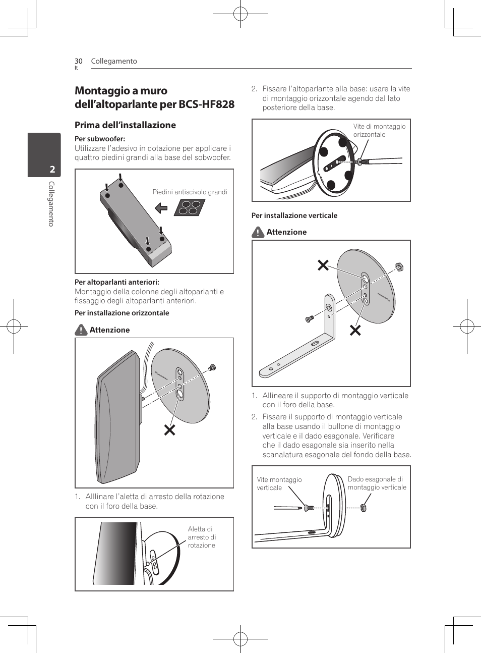 Montaggio a muro dell’altoparlante per bcs, Hf828, Montaggio a muro dell’altoparlante per bcs-hf828 | Prima dell’installazione | Pioneer BCS-727 User Manual | Page 326 / 588