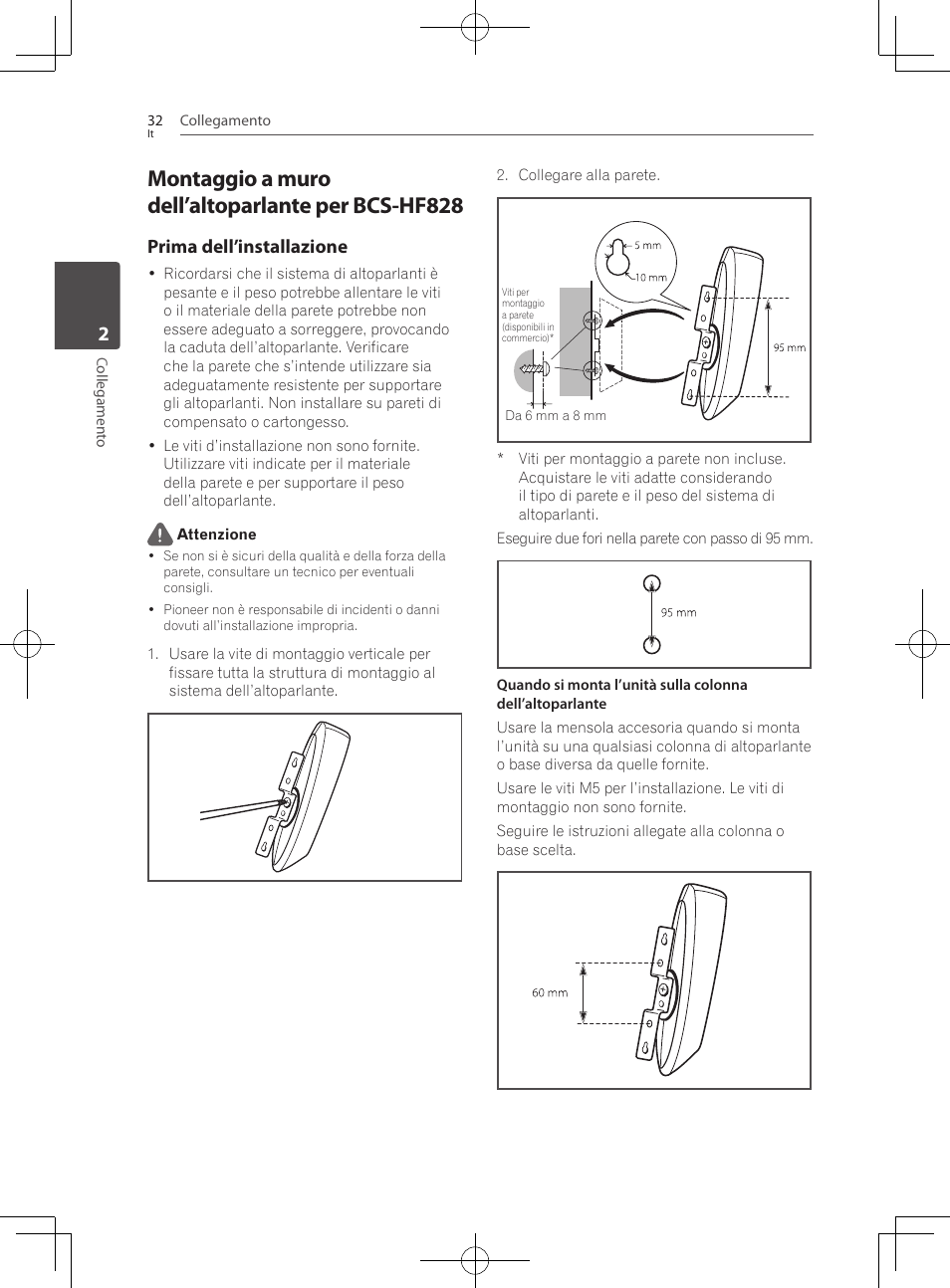 Montaggio a muro dell’altoparlante per bcs, Hf828, Montaggio a muro dell’altoparlante per bcs-hf828 | Prima dell’installazione | Pioneer BCS-727 User Manual | Page 328 / 588