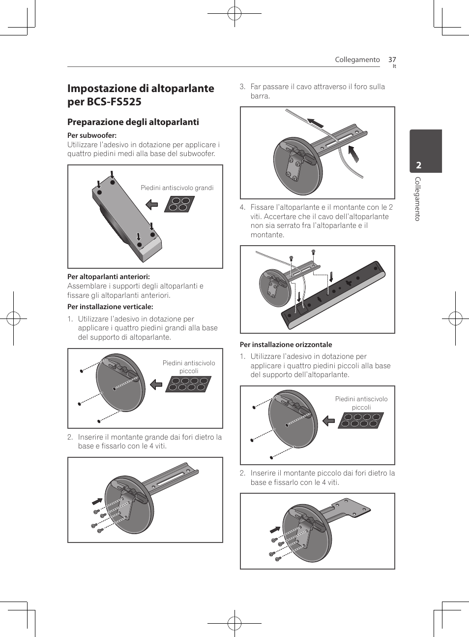 Impostazione di altoparlante per bcs-fs525, Preparazione degli altoparlanti | Pioneer BCS-727 User Manual | Page 333 / 588