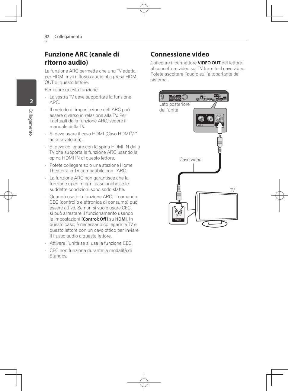 Funzione arc (canale di ritorno audio), Connessione video | Pioneer BCS-727 User Manual | Page 338 / 588