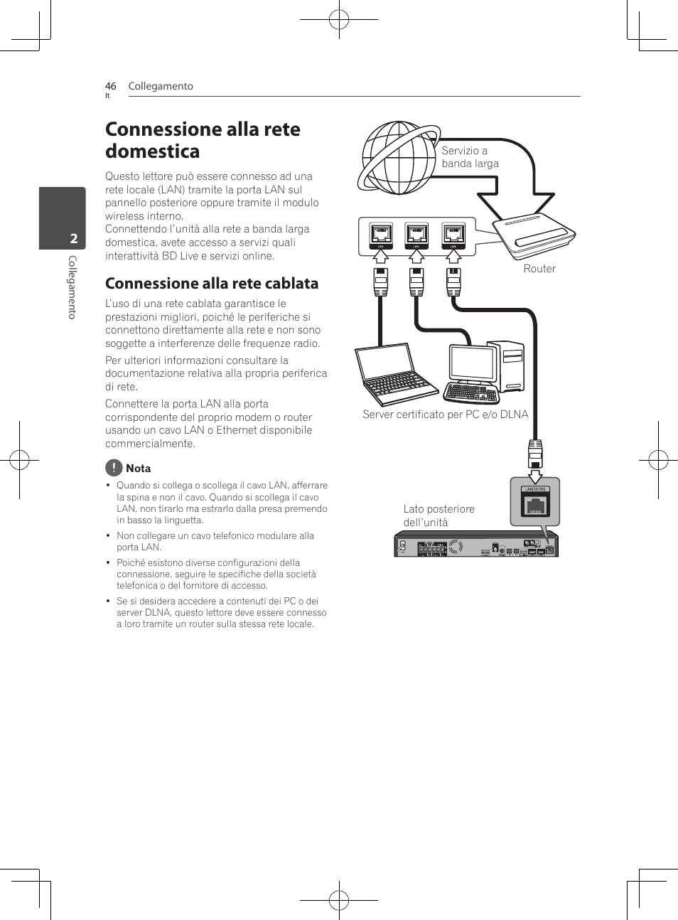 Connessione alla rete domestica, Connessione alla rete cablata | Pioneer BCS-727 User Manual | Page 342 / 588