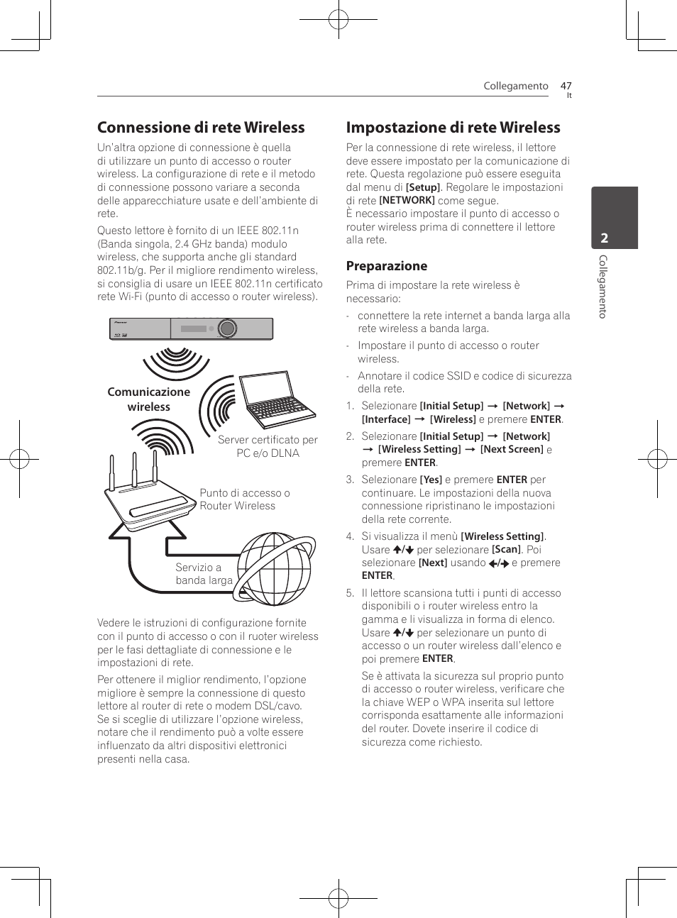 Connessione di rete wireless, Impostazione di rete wireless | Pioneer BCS-727 User Manual | Page 343 / 588