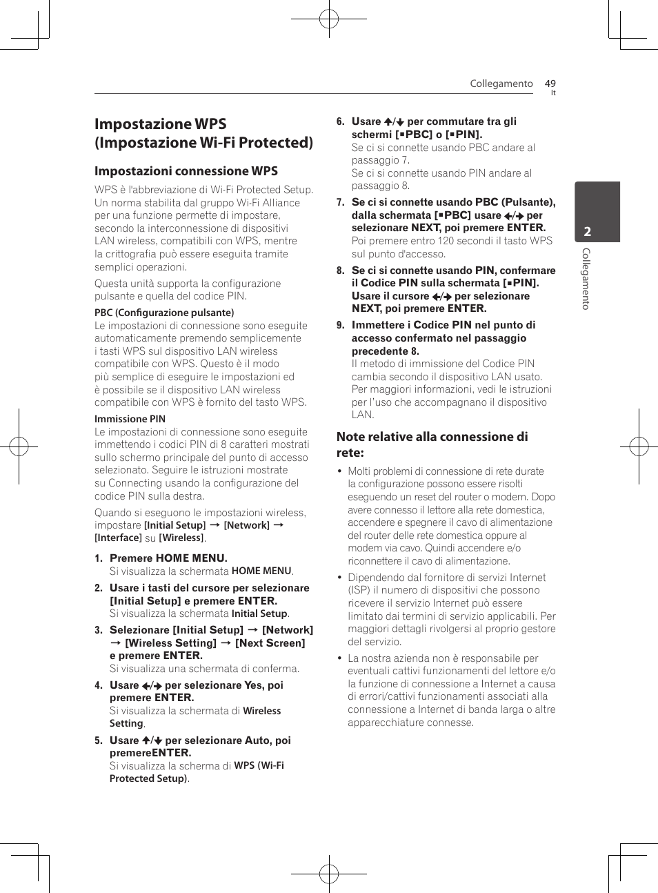 Wps setup, Wi-fi protected setup), Impostazione wps (impostazione wi-fi protected) | Pioneer BCS-727 User Manual | Page 345 / 588