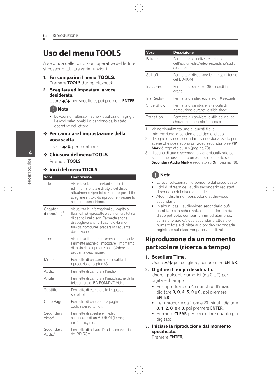 Uso del menu tools, Riproduzione da un momento particolare, Ricerca a tempo) | Pioneer BCS-727 User Manual | Page 358 / 588