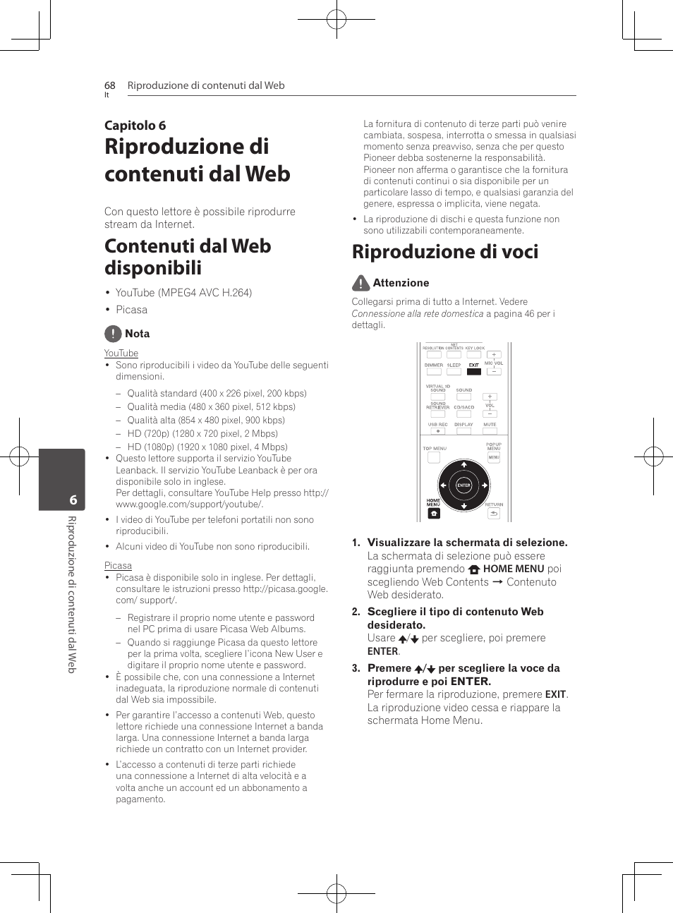 Contenuti dal web disponibili, Riproduzione di voci, Riproduzione di contenuti dal web | Capitolo 6 | Pioneer BCS-727 User Manual | Page 364 / 588