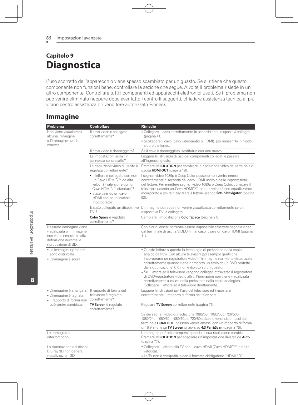 86 – immagine, Diagnostica, Immagine | Capitolo 9 | Pioneer BCS-727 User Manual | Page 382 / 588