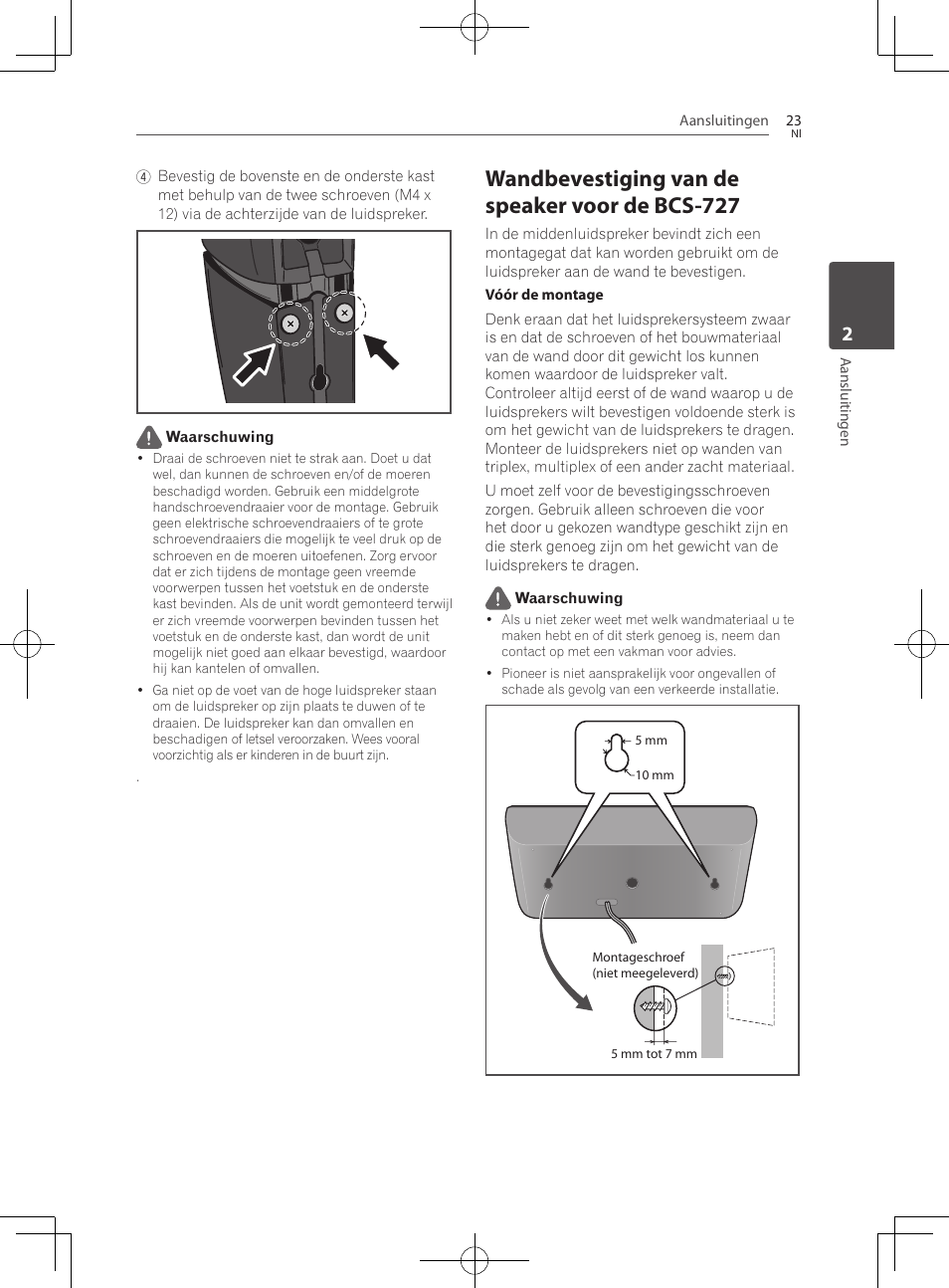 Wandbevestiging van de speaker voor de bcs-727 | Pioneer BCS-727 User Manual | Page 415 / 588