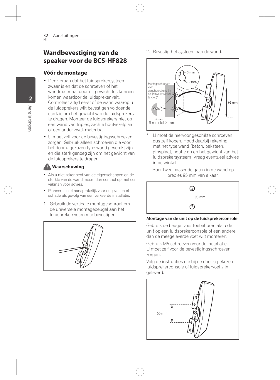 Wandbevestiging van de speaker voor de bcs-hf828, Vóór de montage | Pioneer BCS-727 User Manual | Page 424 / 588