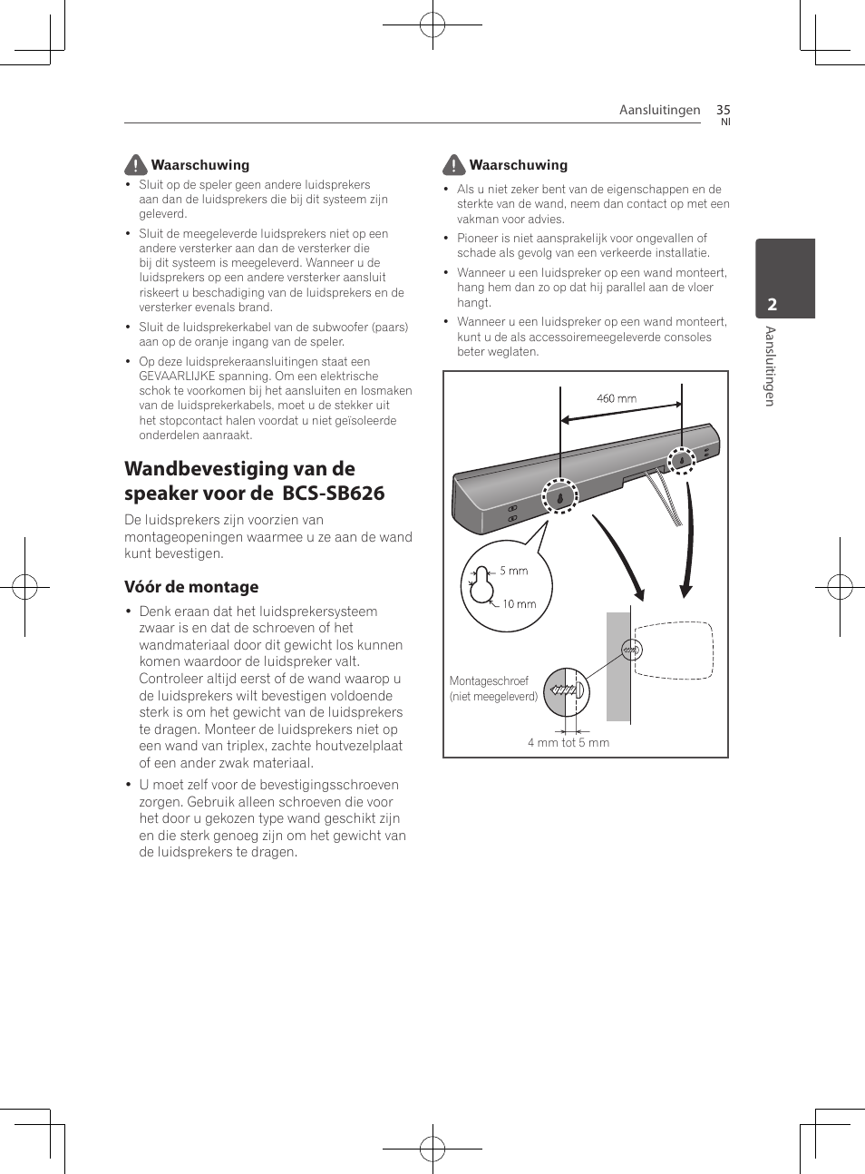 Wandbevestiging van de speaker voor de bcs-sb626, Vóór de montage | Pioneer BCS-727 User Manual | Page 427 / 588