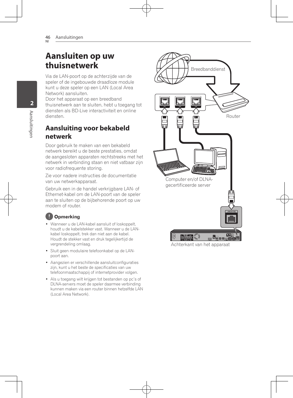 Aansluiten op uw thuisnetwerk, Aansluiting voor bekabeld netwerk | Pioneer BCS-727 User Manual | Page 438 / 588