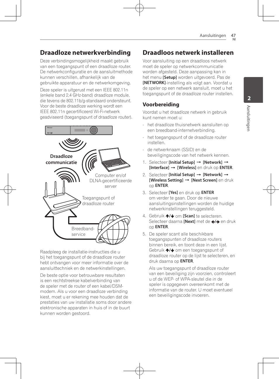 Draadloze netwerkverbinding, Draadloos netwerk installeren | Pioneer BCS-727 User Manual | Page 439 / 588