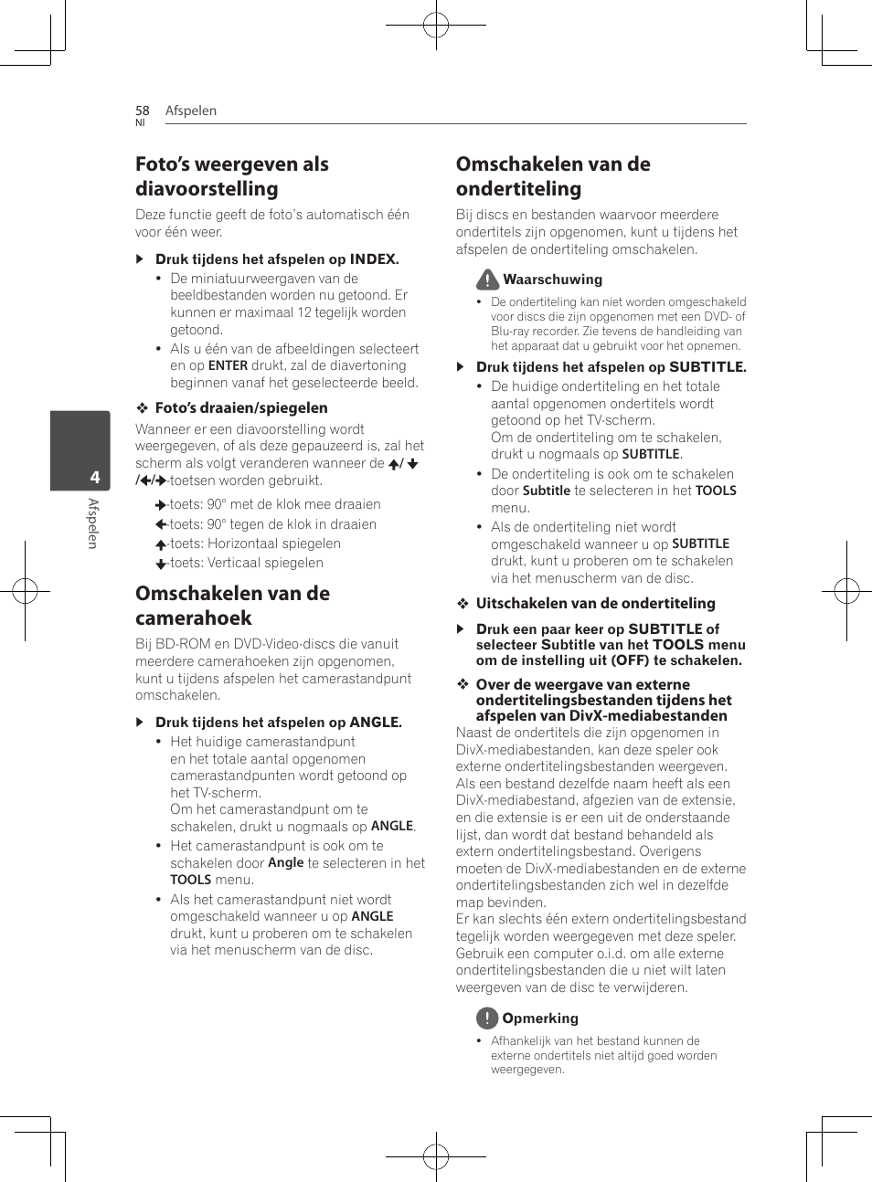 Foto’s weergeven als diavoorstelling, Omschakelen van de camerahoek, Omschakelen van de ondertiteling | Pioneer BCS-727 User Manual | Page 450 / 588