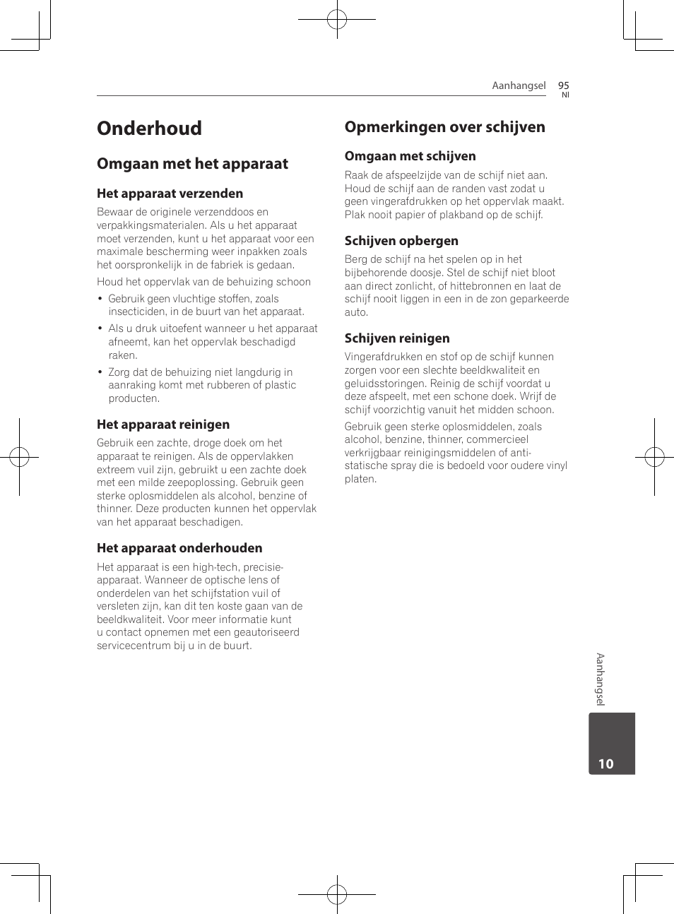 95 onderhoud 95, Omgaan met het apparaat, Opmerkingen over schijven | Onderhoud | Pioneer BCS-727 User Manual | Page 487 / 588