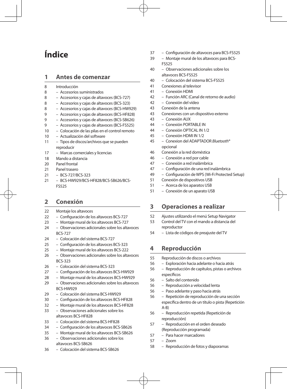 Sistema surround de blu-ray disc, Receptor de blu-ray disc, Sistemas de parlantes | Ual de instrucciones, Índice, 1 antes de comenzar, 2 conexión, 3 operaciones a realizar, 4 reproducción | Pioneer BCS-727 User Manual | Page 494 / 588
