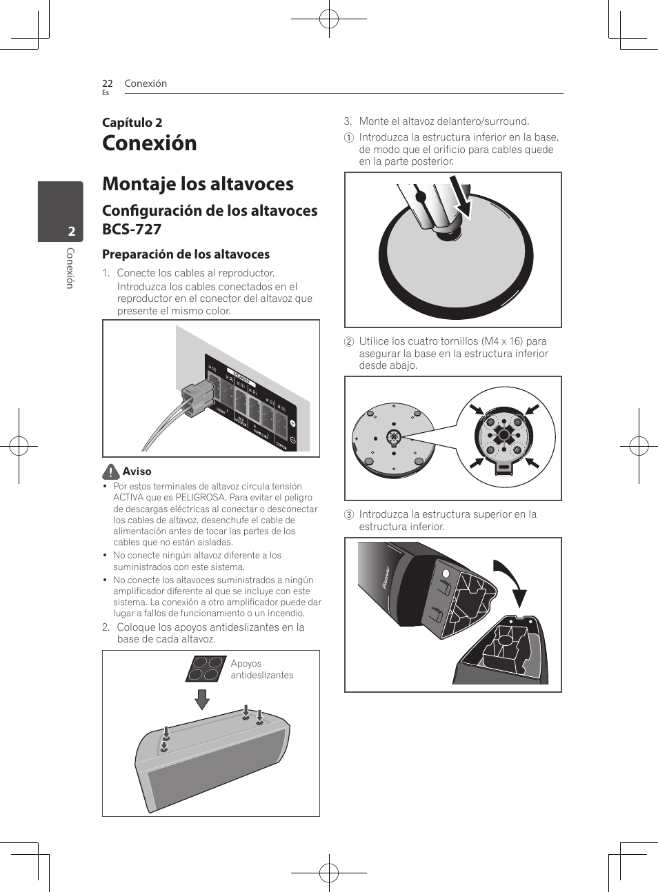 Montaje los altavoces, Configuración de los altavoces bcs-727, Conexión | Pioneer BCS-727 User Manual | Page 510 / 588