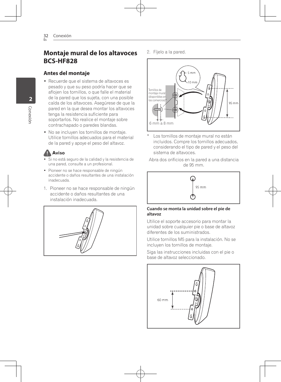 Montaje mural de los altavoces bcs-hf828, Antes del montaje | Pioneer BCS-727 User Manual | Page 520 / 588