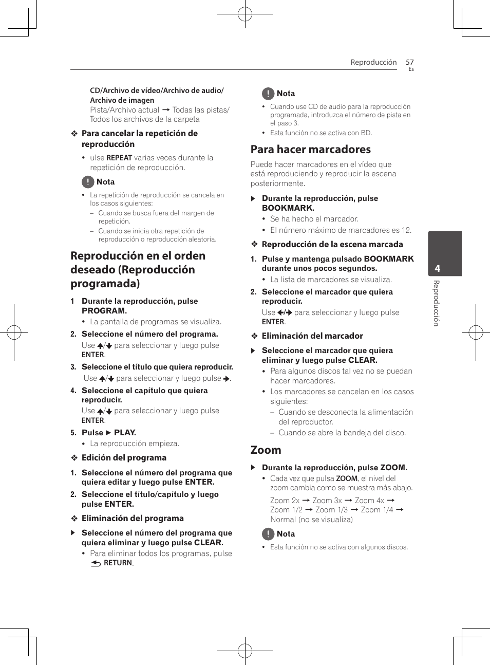 Para hacer marcadores, 57 – zoom, Zoom | Pioneer BCS-727 User Manual | Page 545 / 588