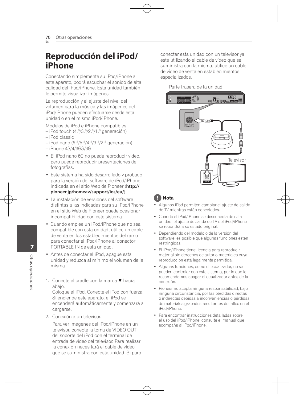 Reproducción del ipod/iphone, Conexión de un televisor, Reproducción del ipod/ iphone | Pioneer BCS-727 User Manual | Page 558 / 588