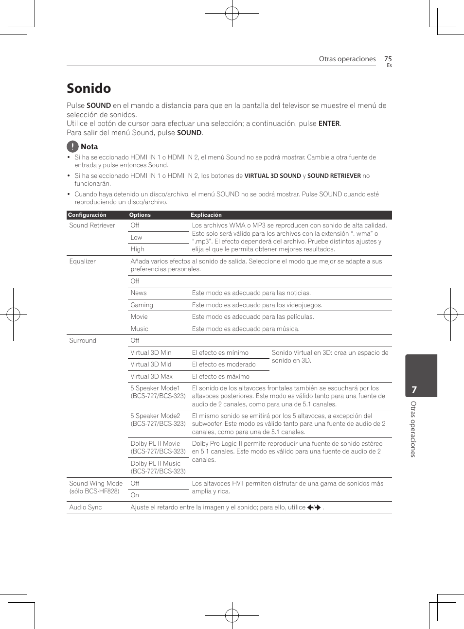 75 sonido, Sonido | Pioneer BCS-727 User Manual | Page 563 / 588