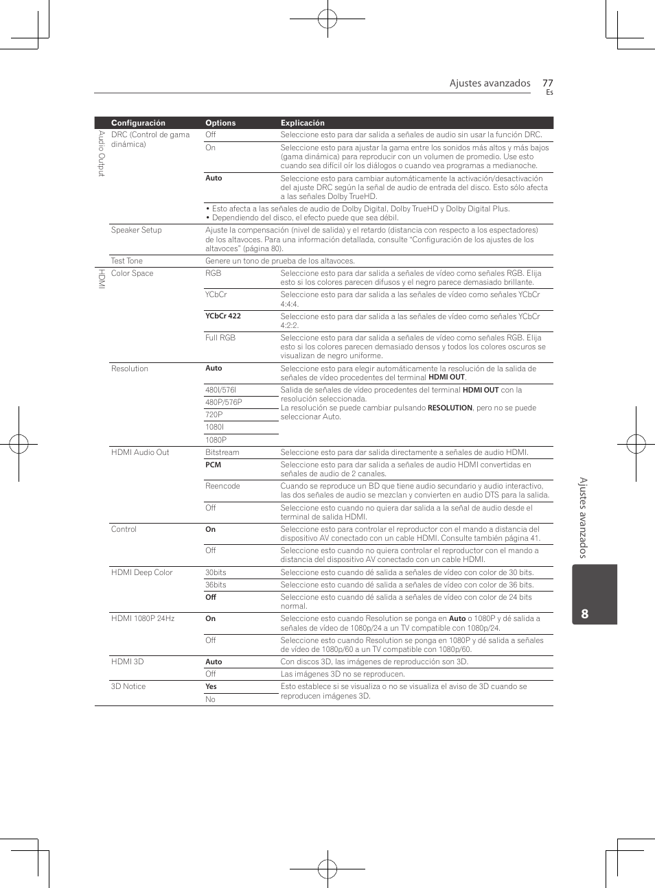 Ajustes avanzados 77, Ajust es a vanzados | Pioneer BCS-727 User Manual | Page 565 / 588