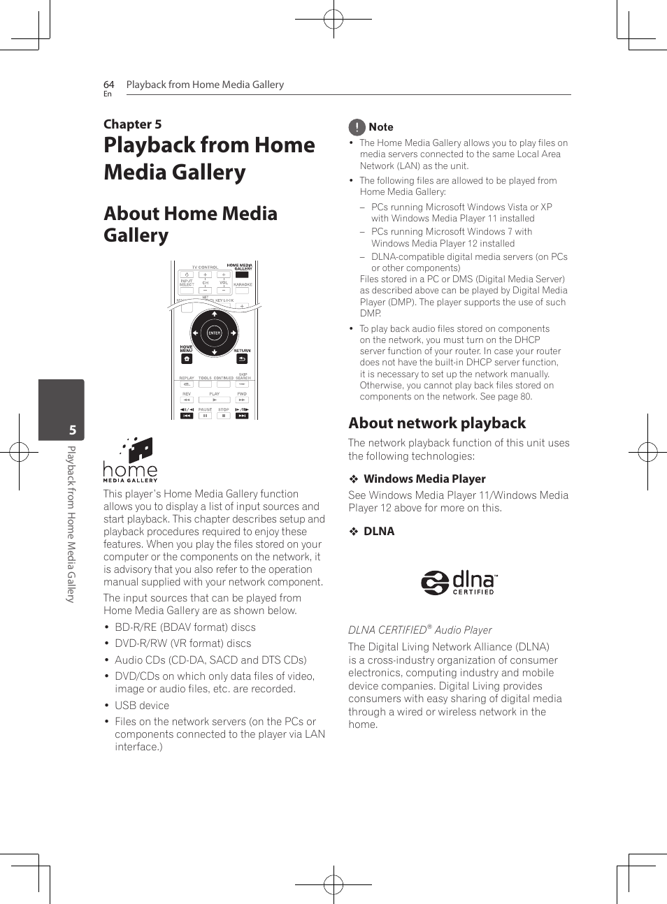 About home media gallery, About network playback, Playback from home media gallery | Pioneer BCS-727 User Manual | Page 64 / 588