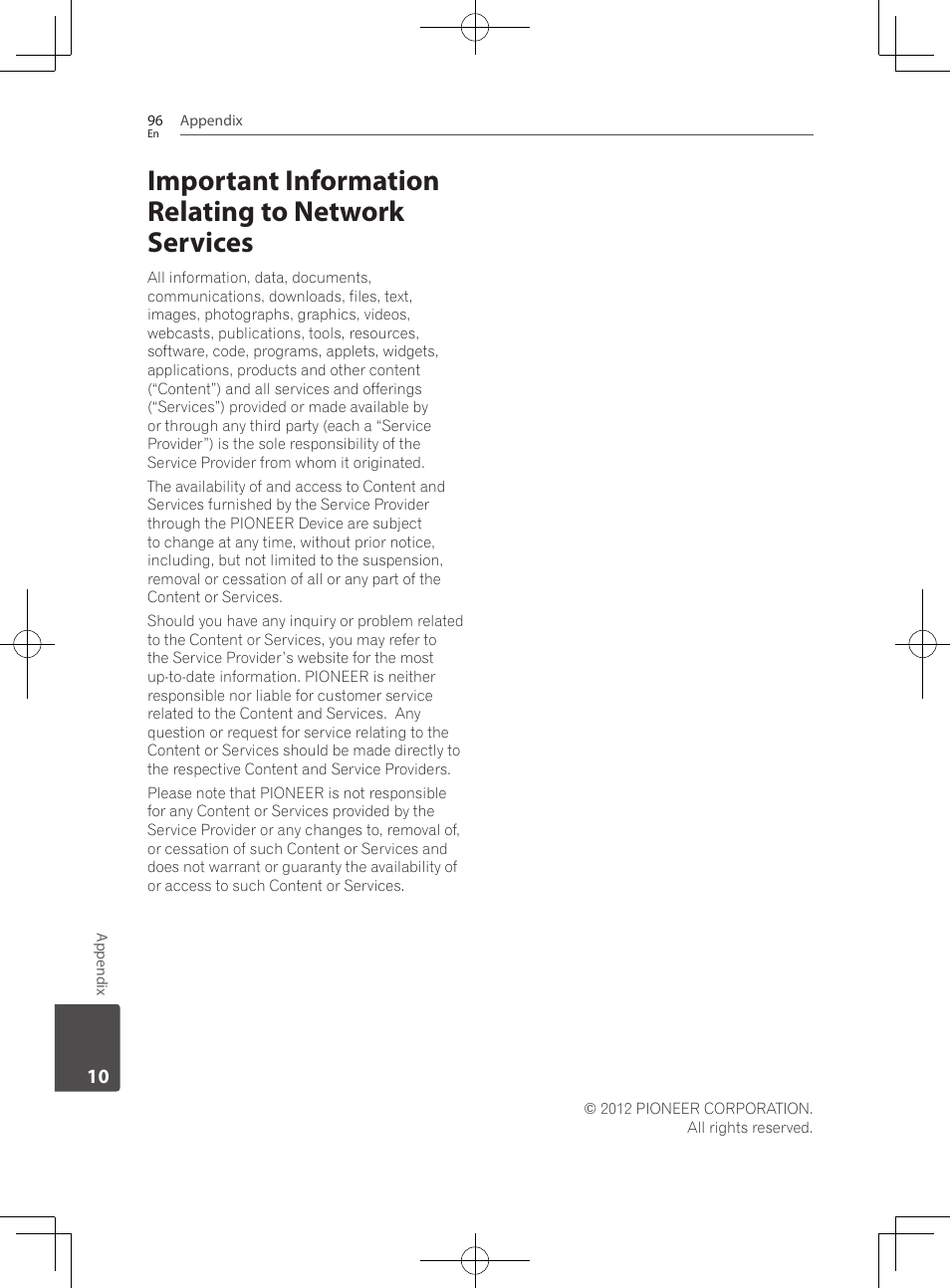 Important information relating to network services | Pioneer BCS-727 User Manual | Page 96 / 588